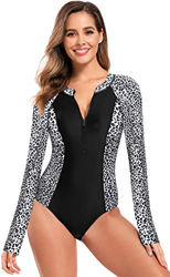 SHEKINI Traje de Baño de una Sola Pieza para Mujer Traje de Baño de Manga Larga Protector Solar (M, Negro) precio