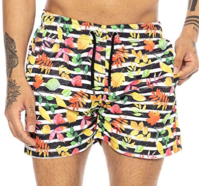 Redbridge Bañador Corto con Rayas de Secado rápido para Hombre Floral Horizontal Stripes Multicolor XL