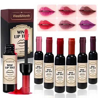 Wine Lip Tint Aliver de 6 Colores, , Brillo de Labios Vino, Lápiz Labial Líquido de Larga Duración, Mini Maquillaje labial brillante Pintalabios Mate 