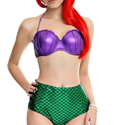 MissFox Push Up Bikinis Disfraz De Sirena Cintura Alta Bañadores para Mujer Morado Verde S