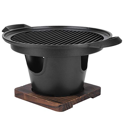 Parrilla Barbacoa Interior, Estufa Barbacoa Coreana sin Humo, Mini Parrilla Hierro Fundido con Sartén Antiadherente Estufa Carbón para Barbacoa Portát