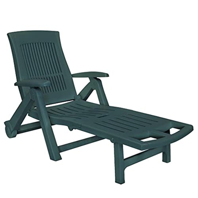 GOTOTOP Tumbona de Jardín Plegable con Reposapiés de Plástico Verde 72 X 195 X 101 Cm Tumbona de Jardín con 2 Ruedas
