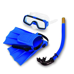 Belissy Y-o-s-o-o - Aletas de silicona para niños + gafas de buceo + máscara de esnórquel azul características