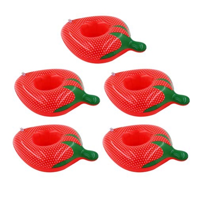 Unomor 5 unidades de retenedor de cerveza de PVC hinchable, fresa, forma de taza, para piscina, playa, playa, 5 unidades