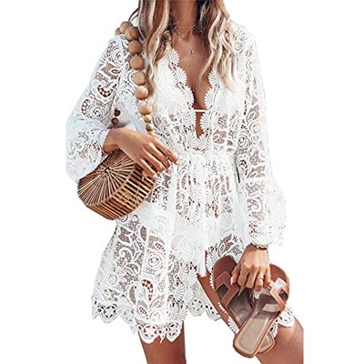 DURINM Vestido de Playa Mujer Pareos y Camisola de Playa Vestido de Playa Corto Halter Estampado de Flores Bohemia Casual (M)