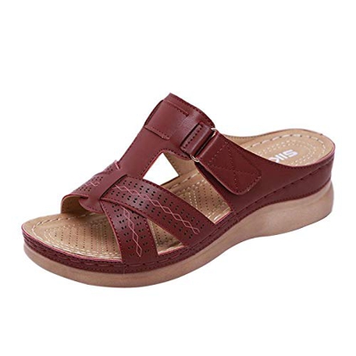 Sandalias con Punta Abierta para Mujer Mules de Cuña Sandalias de Plataformas Cuero Cómodo Zapato de Playa Moda Zapatillas de Verano Antideslizante Ro