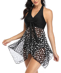 CMTOP Mujer Deep V Traje de Baño de Una Pieze Impresión Bañador con Falda Traje con Shorts de Seguridad Bañador Arruga Bañadores Mujer Traje de Baño R en oferta