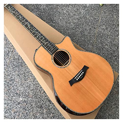 WANANNIGHT Guitarra electrica Toda La Madera Maciza PS14 Guitarra Acústica, Tablero De Ébano De Abalón Real 41 Pulgadas De Guitarra Acústica, Espalda 