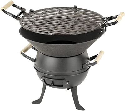 ACTIVA Barril de barbacoa de hierro fundido y acero, altura regulable, parrilla de hierro fundido, diámetro de 35 cm, parrilla portátil de carbón, bar