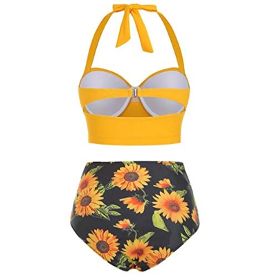 Sylar Bikini Mujer 2019 Push-up con Relleno, Traje De Baño Mujer Dos Piezas Estampado De Girasol Conjunto De Bikini Cintura Alta Bañadores De Mujer Na