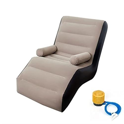 HAIYU Tumbona hinchable plegable para tumbonas de suelo perezoso con reposabrazos Enviar bomba de aire manual (color: rosa) (caqui)