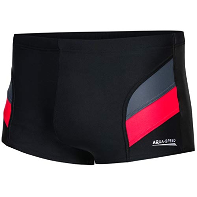 Aqua Speed Aron Mens Bañadores | Pantalones de baño para Hombres | Protección UV | 03. Negro/Gris/Rojo | Tamaño: 5XL