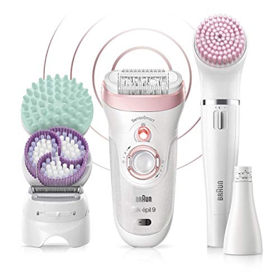 Braun Depiladora Silk-épil 9 9-985, depiladora facial para mujer, afeitadora, sin cable, recargable, húmedo y seco, cepillo de limpieza facial