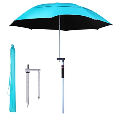 Sombrilla Playa Con Barra Telescópica, Arcos De 2,4m Sombrilla Terraza Exterior Azul Rotación De 360 ° Sombrilla Para Playa Con Barra Telescópica, Ple