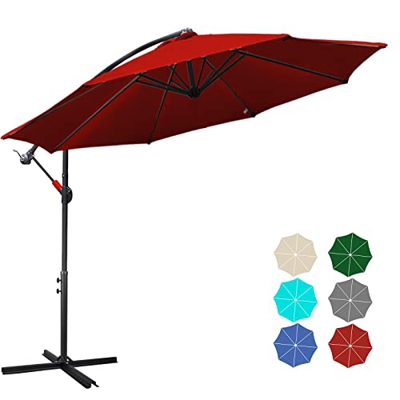 Jiubiaz Sombrilla de aluminio gris para jardín con soporte, altura regulable, plegable, protección UV, varios colores, resistente al agua, rojo, 3.5 m