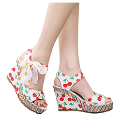 Sandalias mujer plataforma verano moda Cómodo playa Sandalias mujer cuña verano 2021 Bohemia Piscina con Patrón de fresa y cereza,Chanclas Mujer de Ca en oferta