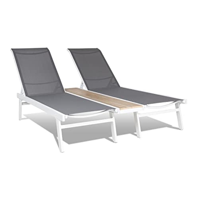 blumfeldt Pompei Tumbona - Tumbona de jardín Exterior para 2 Personas, Mesa Auxiliar de Aluminio, Funda Impermeable, Respaldo reclinable, Blanco