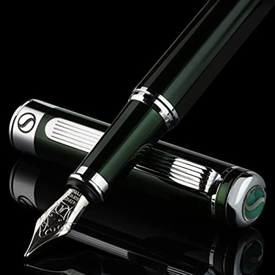 Pluma Estilográfica British Racing Green de Scriveiner – Plumilla (mediana) y Convertidor Instalado Schmidt, Incluye Dos Cartuchos de Tinta, Azul y Ne