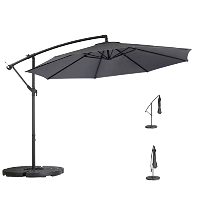 LIFERUN Sombrilla, con soporte en cruz, sombrilla de manivela de 300 cm con 8 varillas, sombrilla de terraza protección solar UV 50+ para jardín, pati