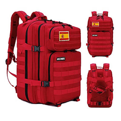 ELITEX Mochila 45L Táctica Militar Bandera España Impermeable Deportiva Caza Aire Libre Deportes Gimnasio Portatil (Rojo)