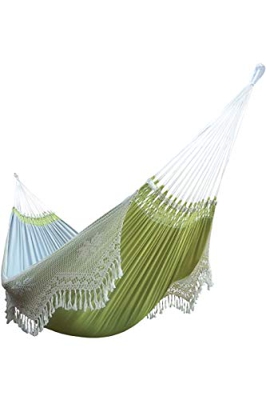 Hamaca Colgante Doble con Flecos - para ambientes Interiores o Exteriores - Máxima Calidad - elaborada de Forma Artesanal, en algodón orgánico 100%