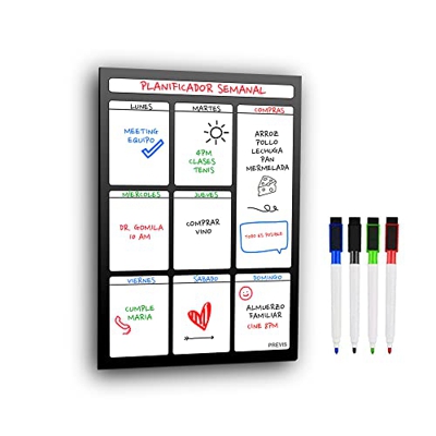 Planificador Semanal Magnético para Nevera y Escritorio - Organizador Semanal con Imán - Planificador Jornada, Menú, Compra, Rutina.