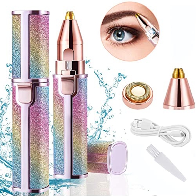Depiladora Facial Mujer 2 en 1, Afeitadora Eléctrica Portatil Recargable USB con LUZ LED / 2 cabezales de repuesto. Depila Cejas, Nariz y Labios sin D