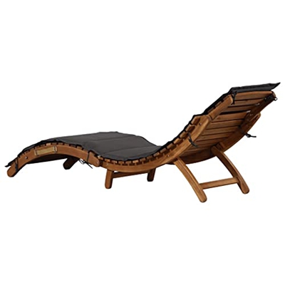 Cerlingwee Tumbona de Madera, Funda Extraíble, Resistente a la Intemperie, Gris Oscuro, Tumbona Plegable para Jardín, Patio, Interior