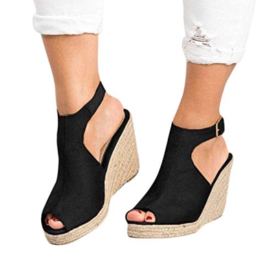 riou Sandalias Mujer Plataforma Verano 2021,Cuña Zapato Hebilla Punta Abierta Plano Zapatos Bohemias Romanas Hebilla Zapatillas-Variedad de Estilos