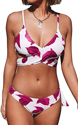 CheChury Conjunto de Bikini Push Up Trajes de Baño de 2 Piezas para Mujer Cintura Baja Bikini de Tiras Impresión de Hojas de Colores Bikinis Retro