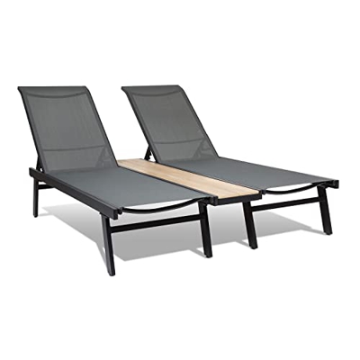 blumfeldt Pompei Tumbona - Tumbona de jardín Exterior para 2 Personas, Mesa Auxiliar de Aluminio, Funda Impermeable, Respaldo reclinable, Negro
