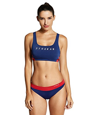 SYROKAN Mujer Bikini Traje de Baño Dos Piezas Deportivo Top Racerback Acolchado Azul Marino XS