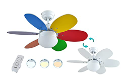 Bastilipo Caleta RC-Ventilador de Techo con Mando a distancia-60W y 75cm de diametro-Luz LED incorporada, Multicolor/Blanco, 75 cm en oferta