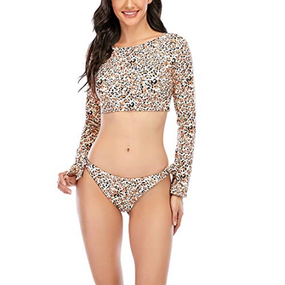 GYUANLAI Trajes De Baño De Dos Piezas para Mujer Bikini Dividido De Manga Larga Protección Solar Traje De Baño De Playa Traje De Baño con Tiras Conjun