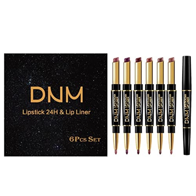 Smaler Juego de delineadores de Labios de 6 lápices labiales, lápiz Labial Mate 2 en 1, lápices labiales de Doble Punta, Kit de Brillo de Labios de Te