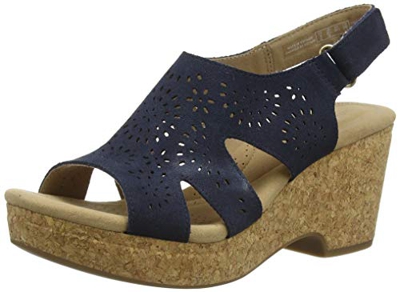 Clarks Giselle Bay, Sandalia con talón Mujer, Navy Leather, 37.5 EU