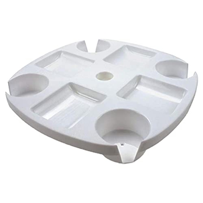 Gidenfly Mesa colgante de plástico para sombrilla, con 4 soportes para bebidas, 4 compartimentos para aperitivos, color blanco, 43 x 43 cm