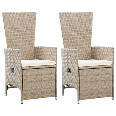 vidaXL 2X Sillas Reclinables de Jardín Tumbona con Cojín Sillón de Tomar el Sol Café Comedor Merienda Sofá Exterior Patio Ratán Sintético Beige