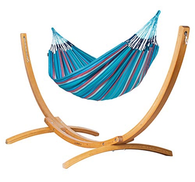 LA SIESTA Brisa Wave - Hamaca doble clásica para exteriores con estructura de madera certificada FSC