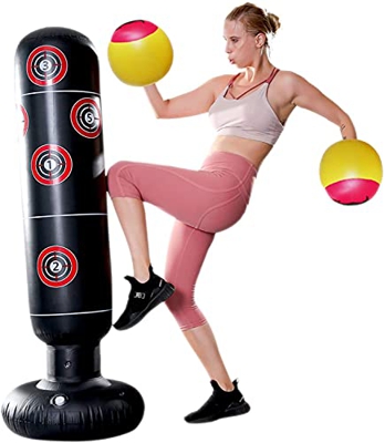 MIMIEYES Saco de boxeo para niños, 160 cm, saco de boxeo inflable de pie, saco de boxeo de pie para niños y adultos, para practicar karate, taekwondo