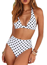 CheChury Bikini Mujer Push up Impresión Traje de baño Conjuntos Cintura Alta Bañador Mujer de Talle Alto Vintage Bikini Set para Mujer (Blanco, S) precio