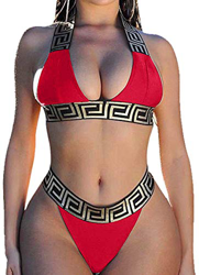 Bikini Push up Mujer Cuello Halter Top Brillante Braguita Triangulo Tanga de Cintura Alta Traje de Baño Dos Piezas precio