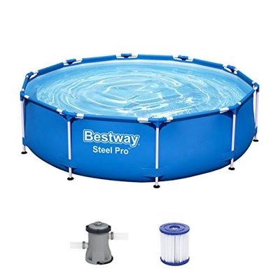 Bestway Steel Pro Frame Pool, rund 305x76 cm Stahlrahmenpool-Set mit Filterpumpe, Blau Piscina Redonda, azul, Ø 305 x 76 cm