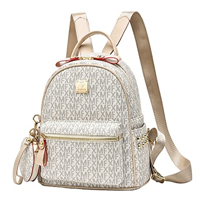 NAITOKE Mochilas Mujer Pequeñas Cuero Casual Bolsa Escolar Mochilas de Viaje Monedero pequeño,Beige