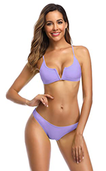 SHEKINI Traje de Baño de Dos Piezas Mujer Sexy Cuello en V Halter Ajustable Bikini Top Traje de Bikini Cintura Baja Clásico Triángulo Parte Inferior d en oferta