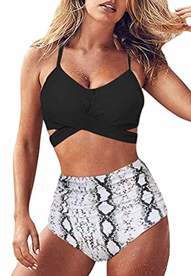 JFAN Bikini para Mujer Push Up Brasileños Bañador de Fruncido Traje de Baño de Cintura Alta Atar en la Espalda