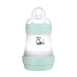 MAM Easy Start - Biberón anticólicos (260 ml), botella para bebé con válvula de suelo contra cólicos y tetina, tamaño 1, 0 meses + mapache.-Instruccio características