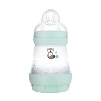 MAM Easy Start - Biberón anticólicos (260 ml), botella para bebé con válvula de suelo contra cólicos y tetina, tamaño 1, 0 meses + mapache.-Instruccio