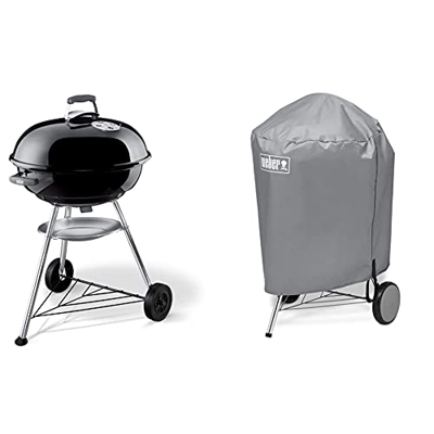 Weber 1321004 - Barbacoa Compact Kettle 57 Cm Negro + 7176 - Funda Para Barbacoa De Carbon 57 Cm