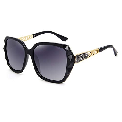 LECKIRUT Mujer Sombras Grande Clásico Polarizadas Gafas de Sol 100% UV Protección Gafas Protectoras Negro Marco/Gris Lente